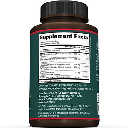 Sunergetic Premium Harnsäure-Unterstützung – Harnsäure-Reinigung & Nierenunterstützung mit Sauerkirsche, Chanca Piedra, Sellerieextrakt & Kurkuma – 60 Kapseln