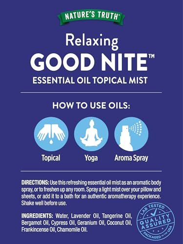 Nature's Truth Good Nite Essential Oil Mist | 2,4 fl oz | Beruhigende Mischung | für topische Anwendung, Yoga & Aroma-Spray