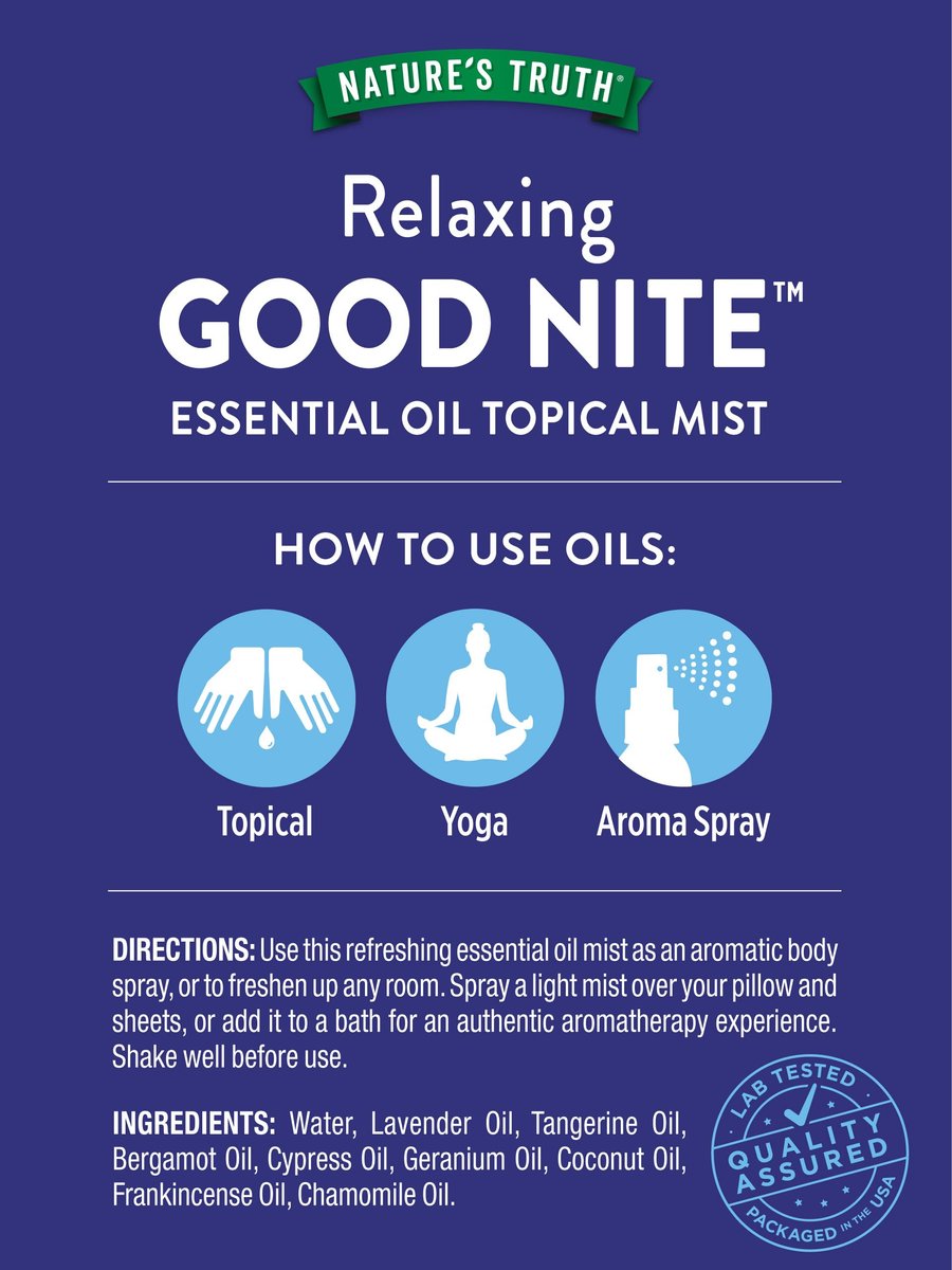 Nature's Truth Good Nite Essential Oil Mist | 2,4 fl oz | Beruhigende Mischung | für topische Anwendung, Yoga & Aroma-Spray