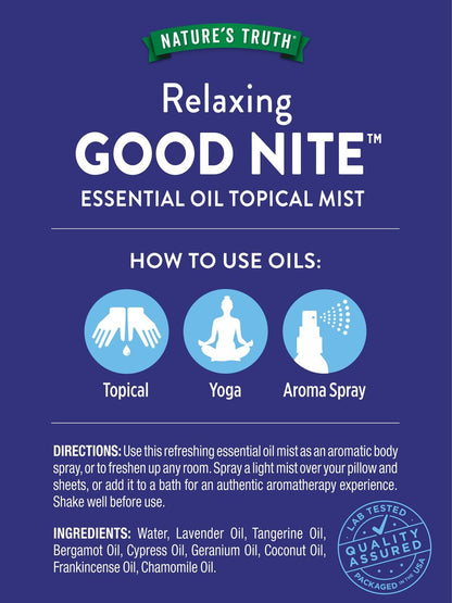 Nature's Truth Good Nite Essential Oil Mist | 2,4 fl oz | Beruhigende Mischung | für topische Anwendung, Yoga & Aroma-Spray