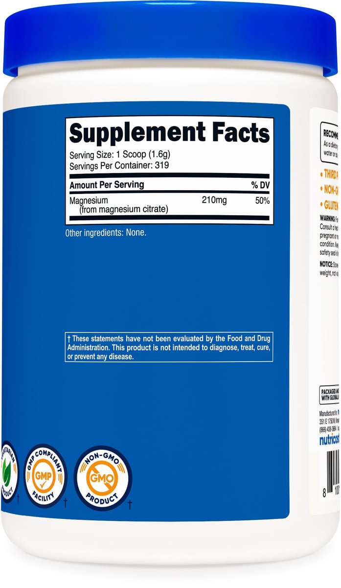 Nutricost Magnesium Citrat Pulver (ungeschmacklos, 500 g) - Reines Magnesiumpräparat