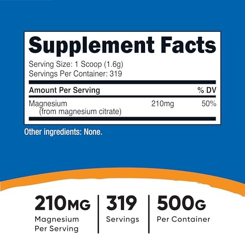 Nutricost Magnesium Citrat Pulver (ungeschmacklos, 500 g) - Reines Magnesiumpräparat
