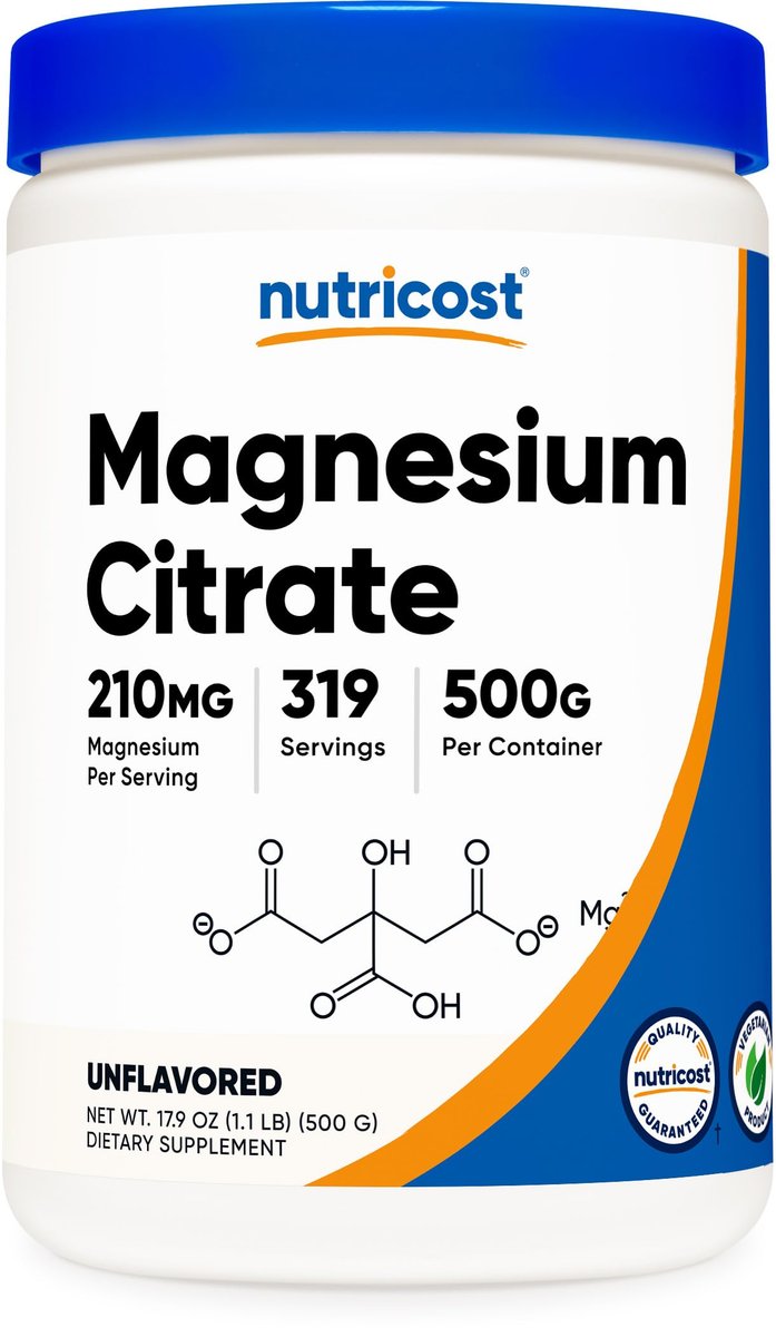 Nutricost Magnesium Citrat Pulver (ungeschmacklos, 500 g) - Reines Magnesiumpräparat