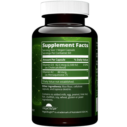 MRM Nutrition Veganes Vitamin D3 & K2 – Für Frauen & Männer – Pflanzliches D3 aus Flechten mit MK-7 Vitamin K2, Vegane Calcium-Absorptionsunterstützung für Knochen- & Immun-Gesundheit, Zertifiziert Nicht-GVO – 60 Portionen