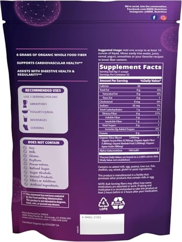 MRM Bio Ballaststoffe mit Enzymen & Präbiotika – Bio Ballaststoffpulver für tägliche Verdauungsunterstützung, lösliche & unlösliche Ballaststoffe, Präbiotikum-Mischung, 6 g Ballaststoffe – 32 Portionen