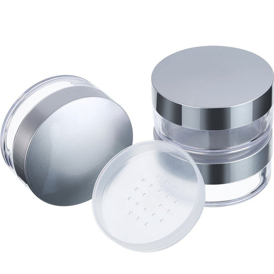Hotop 3-teiliges Set 50 ml leere lose Puderbehälter Reise-Gesichts-Make-up-Case-Kit nachfüllbare tragbare Puderdosen mit Sieb und Deckel für Rouge-Setting-Puder Gesichts-Make-up (Kunststoff, silberner Deckel)