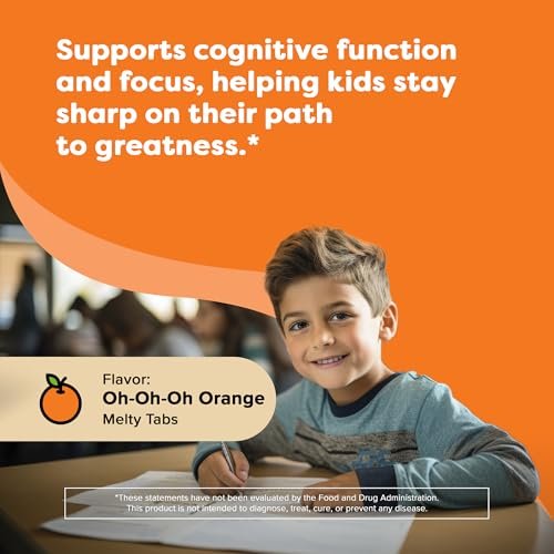 Renzo’s Bright & Brainy Vitamin B6 – Zuckerfreie Schmelztabletten für Kinder, 60 Stück, Orangen-Geschmack