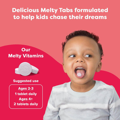 Renzo's Eisenpräparat für Kinder, lösliche vegane Eisen-Tabletten mit Vitamin C, zuckerfreie Melty Tabs, Orangengeschmack, 90 Stück