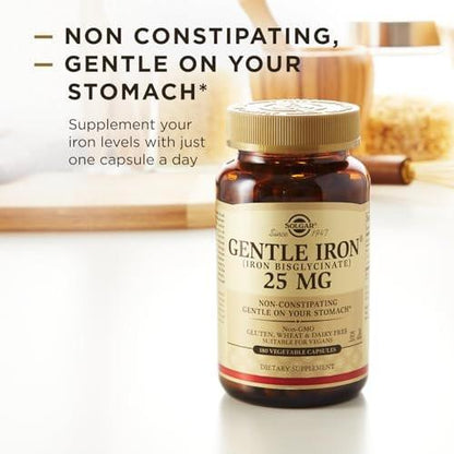 Solgar Gentle Iron 25mg, 90 Vegane Kapseln – Energie, normale rote Blutkörperchenbildung – Magenschonend – Nicht-GMO, vegan, glutenfrei, laktosefrei, koscher