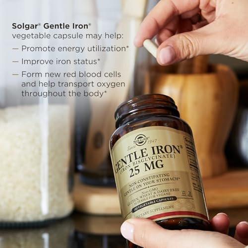 Solgar Gentle Iron 25mg, 90 Vegane Kapseln – Energie, normale rote Blutkörperchenbildung – Magenschonend – Nicht-GMO, vegan, glutenfrei, laktosefrei, koscher