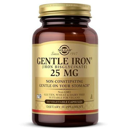 Solgar Gentle Iron 25mg, 90 Vegane Kapseln – Energie, normale rote Blutkörperchenbildung – Magenschonend – Nicht-GMO, vegan, glutenfrei, laktosefrei, koscher