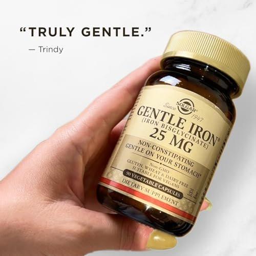 Solgar Gentle Iron 25mg, 90 Vegane Kapseln – Energie, normale rote Blutkörperchenbildung – Magenschonend – Nicht-GMO, vegan, glutenfrei, laktosefrei, koscher
