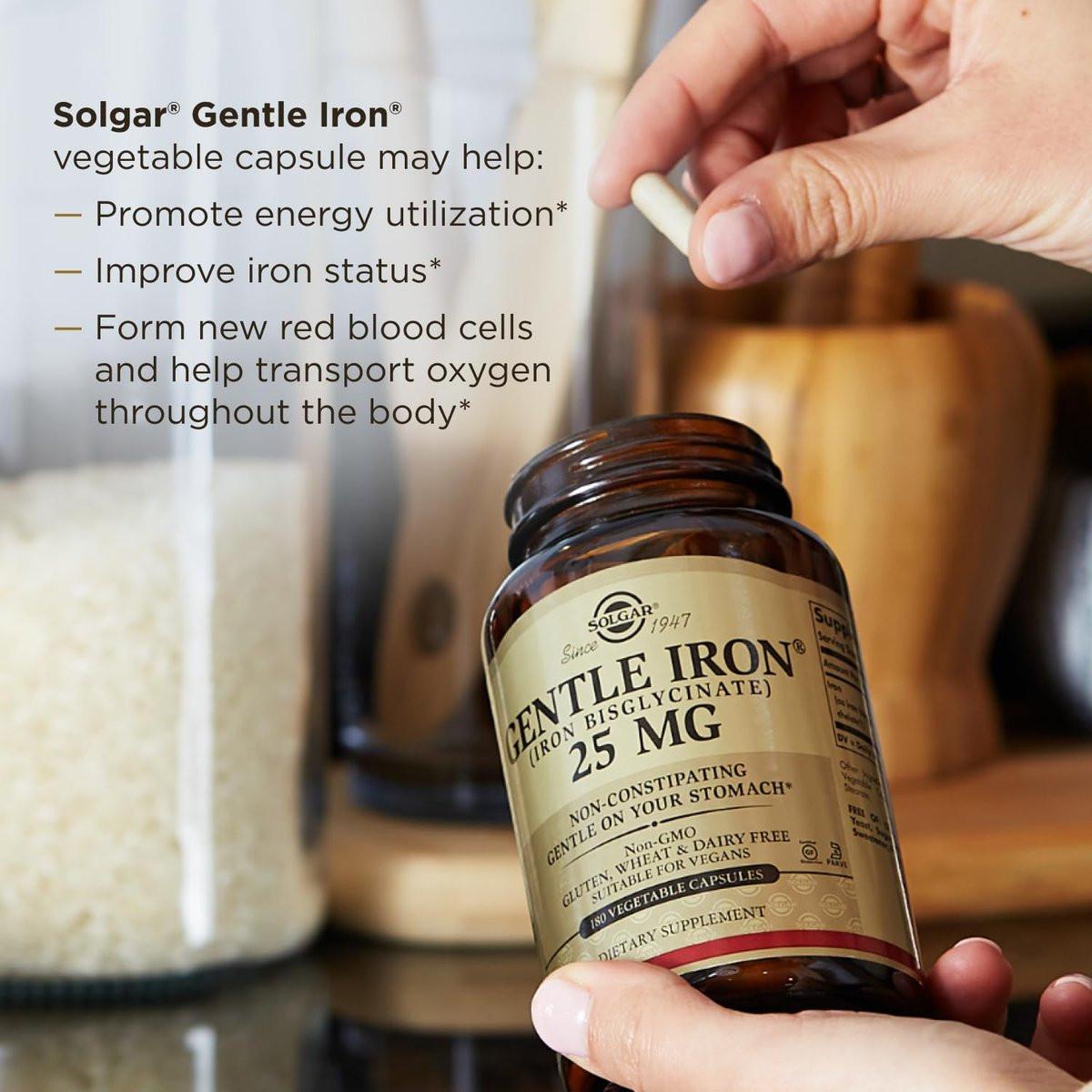 Solgar Gentle Iron 25mg, 90 Vegane Kapseln – Energie, normale rote Blutkörperchenbildung – Magenschonend – Nicht-GMO, vegan, glutenfrei, laktosefrei, koscher