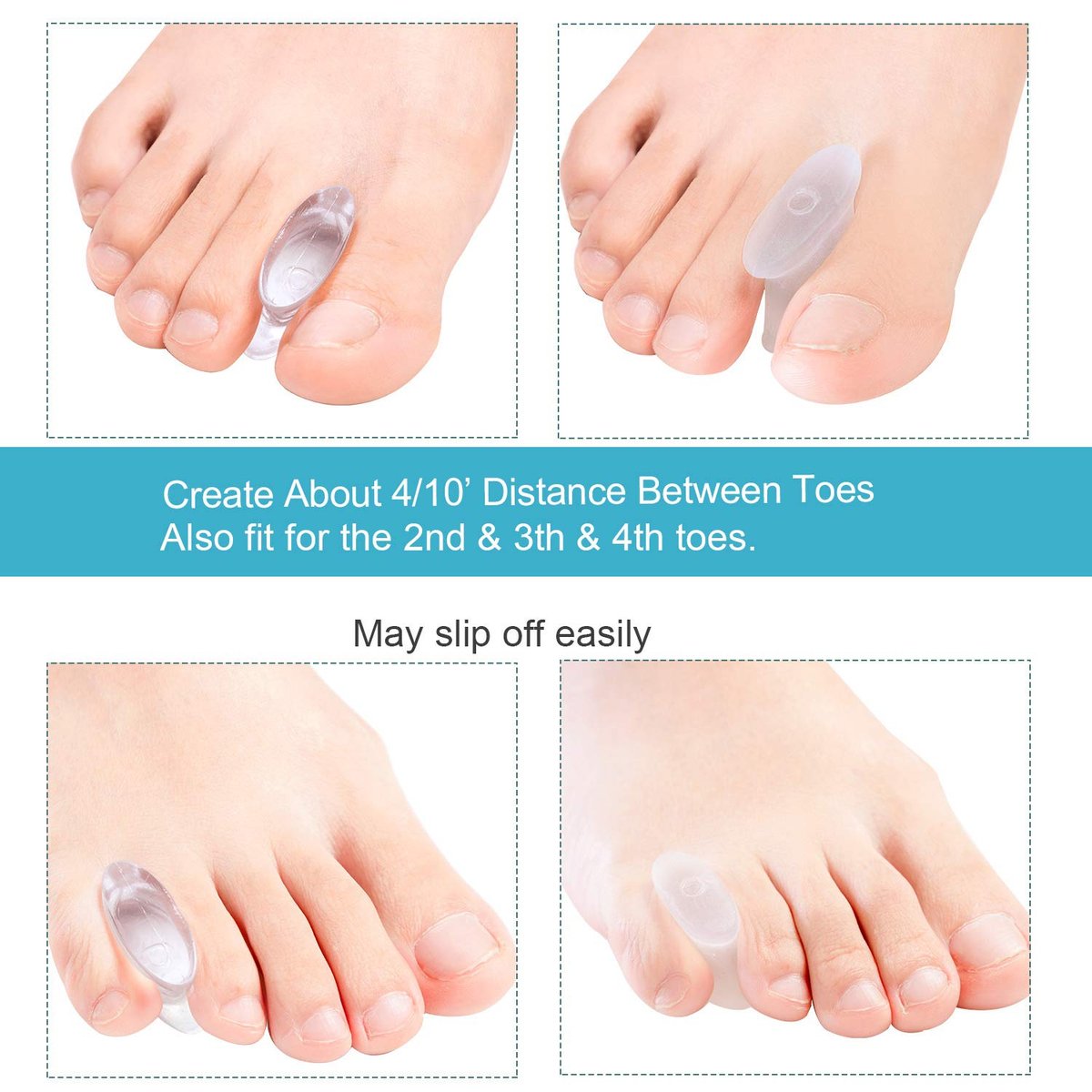 Povihome 10er Pack Gel Zehenkorrektor und Zehenspreizer - Zehenbegradiger Orthopädie (4/10'' Dick) für Sportaktivitäten, für Männer und Frauen mit überlappenden Zehen, Ballenschmerzlinderung - Kleine Größe