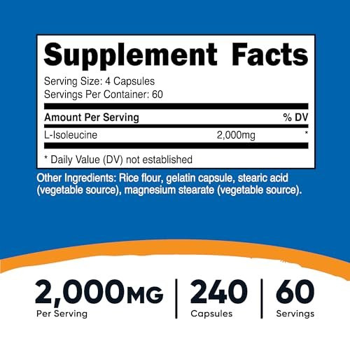 Nutricost L-Isoleucin 2000 mg pro Portion, 240 Kapseln (60 Portionen) – Premium Aminosäure für Ausdauer und Energie