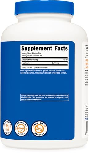 Nutricost L-Isoleucin 2000 mg pro Portion, 240 Kapseln (60 Portionen) – Premium Aminosäure für Ausdauer und Energie