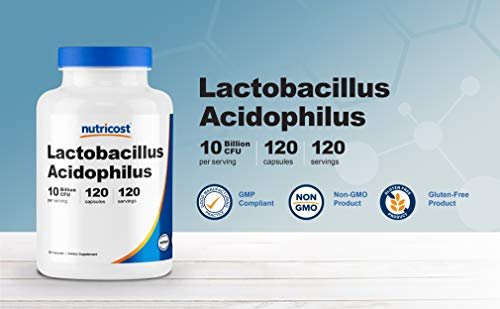 Nutricost Lactobacillus Acidophilus 10 Milliarden KBE, 120 vegane Kapseln – Hochwirksames Probiotikum für die Darmgesundheit