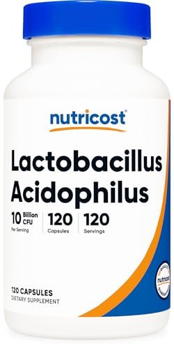 Nutricost Lactobacillus Acidophilus 10 Milliarden KBE, 120 vegane Kapseln – Hochwirksames Probiotikum für die Darmgesundheit