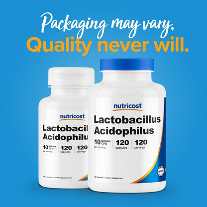 Nutricost Lactobacillus Acidophilus 10 Milliarden KBE, 120 vegane Kapseln – Hochwirksames Probiotikum für die Darmgesundheit