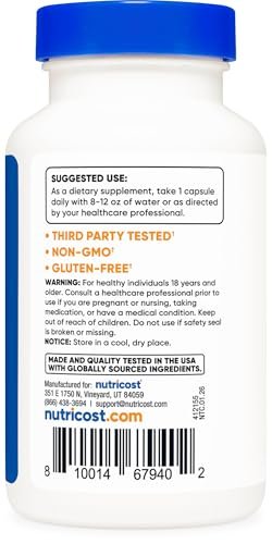 Nutricost Lactobacillus Acidophilus 10 Milliarden KBE, 120 vegane Kapseln – Hochwirksames Probiotikum für die Darmgesundheit