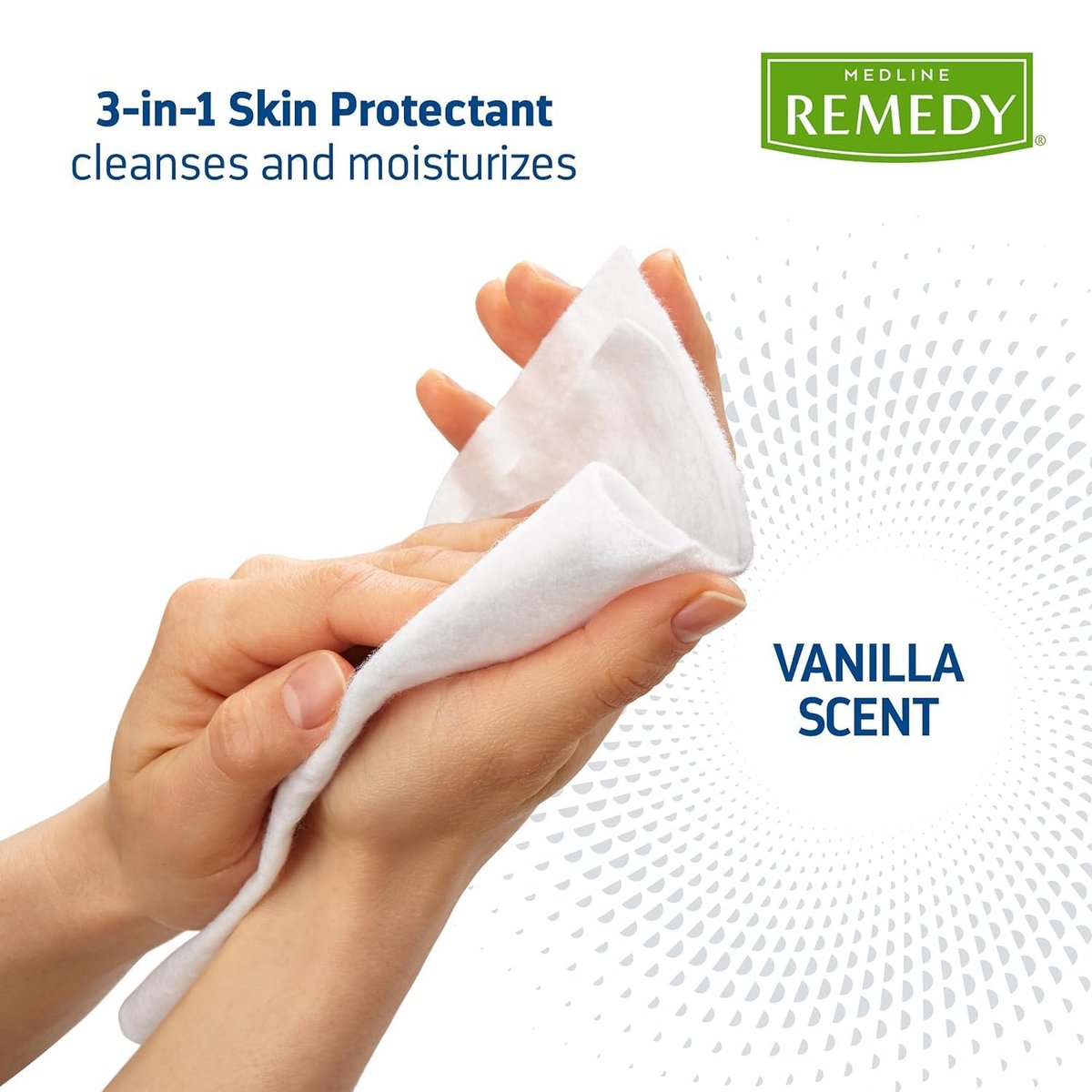 Medline Remedy Clinical 3-in-1 Barrierecreme-Tuch, 8 Stück (1 Packung), 8x8 Zoll Feuchttücher für Erwachsene, Vanilleduft, Inkontinenzpflege, Dimethicon, beruhigend, pflegend, sanft