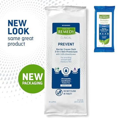 Medline Remedy Clinical 3-in-1 Barrierecreme-Tuch, 8 Stück (1 Packung), 8x8 Zoll Feuchttücher für Erwachsene, Vanilleduft, Inkontinenzpflege, Dimethicon, beruhigend, pflegend, sanft
