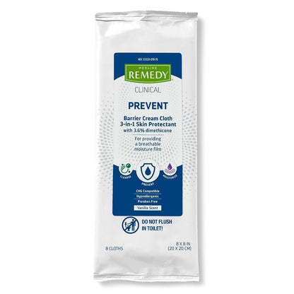 Medline Remedy Clinical 3-in-1 Barrierecreme-Tuch, 8 Stück (1 Packung), 8x8 Zoll Feuchttücher für Erwachsene, Vanilleduft, Inkontinenzpflege, Dimethicon, beruhigend, pflegend, sanft