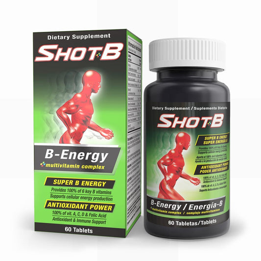 Shot B Multivitamin-Komplex, B-Energy, Vitamin-B-Komplex mit Antioxidantien-Unterstützung, B-Komplex-Vitamine mit A, C, D, E & Folsäure für zelluläre Energie & Immunsystem – 6 wichtige B-Vitamine, 60 Kapseln
