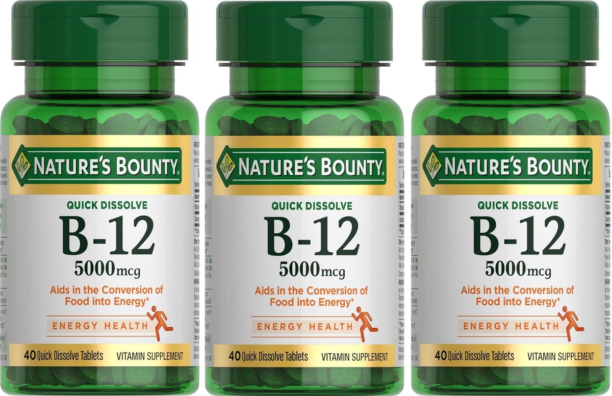 Nature's Bounty Vitamin B-12 5000 mcg – 40 Schnell lösliche Tabletten (3er-Pack)