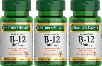 Nature's Bounty Vitamin B-12 5000 mcg – 40 Schnell lösliche Tabletten (3er-Pack)