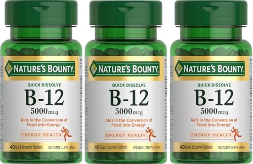 Nature's Bounty Vitamin B-12 5000 mcg – 40 Schnell lösliche Tabletten (3er-Pack)