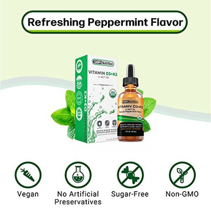 SBR Nutrition MAX Absorption Vitamin D3 + K2 (MK-7) Liquidtropfen mit MCT-Öl, Pfefferminzgeschmack – Unterstützt starke Knochen und ein gesundes Herz