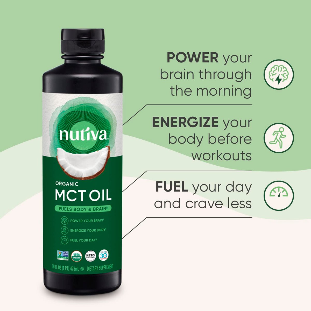 Nutiva Bio MCT-Öl, Keto-freundlich, USDA Bio, Nicht-GVO, 16 Fl Oz (1er-Pack)