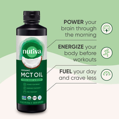 Nutiva Bio MCT-Öl, Keto-freundlich, USDA Bio, Nicht-GVO, 16 Fl Oz (1er-Pack)