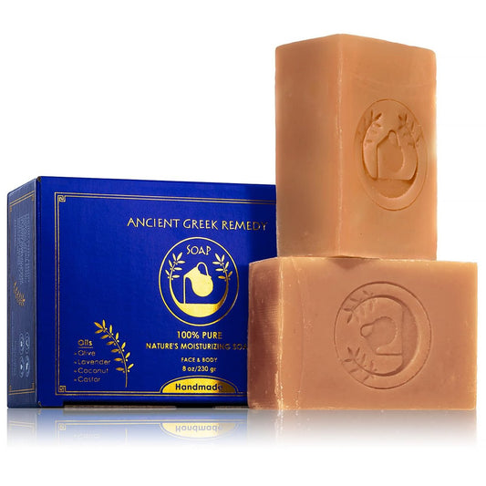 Ancient Greek Remedy Bio Gesichts- und Körperseife für trockene, normale und empfindliche Haut – Sanfte Reinigung für Damen und Herren mit Seifenhalter (2er-Pack, Lavendel)