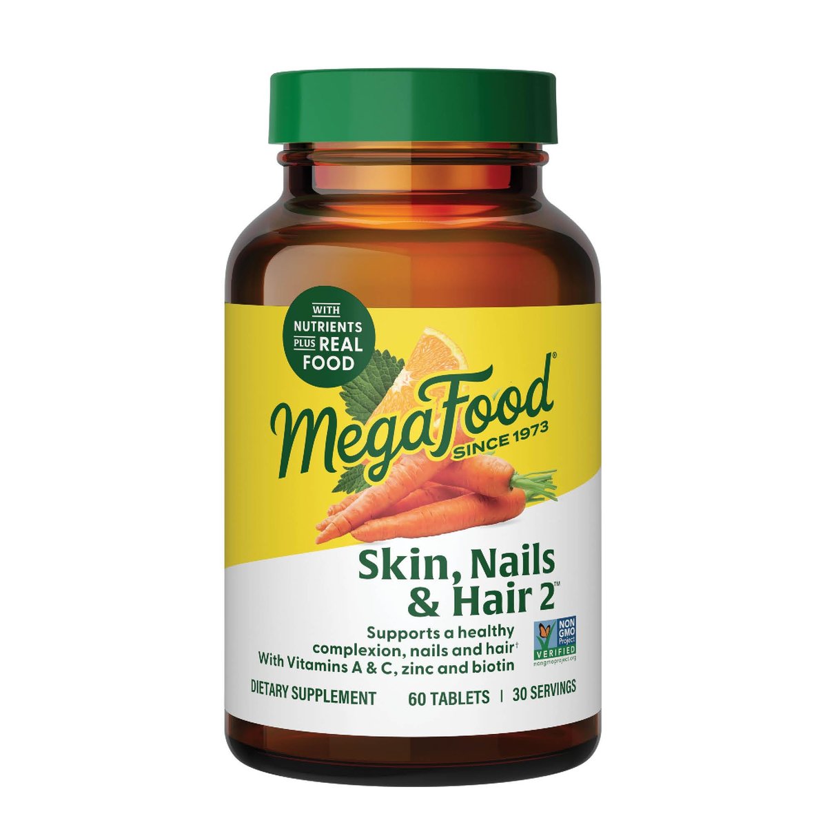 MegaFood Haut, Nägel & Haare 2 - Vitamine für Frauen & Männer - Biotin, Vitamin A, C, Zink, B6, E, Pantothensäure - Vegan - Ohne 9 Lebensmittelallergene - 60 Tabletten (30 Portionen)