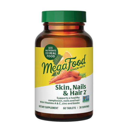 MegaFood Haut, Nägel & Haare 2 - Vitamine für Frauen & Männer - Biotin, Vitamin A, C, Zink, B6, E, Pantothensäure - Vegan - Ohne 9 Lebensmittelallergene - 60 Tabletten (30 Portionen)