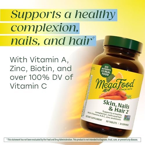 MegaFood Haut, Nägel & Haare 2 - Vitamine für Frauen & Männer - Biotin, Vitamin A, C, Zink, B6, E, Pantothensäure - Vegan - Ohne 9 Lebensmittelallergene - 60 Tabletten (30 Portionen)