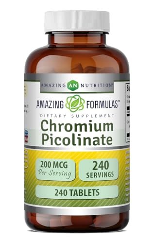 Amazing Formulas Chrompicolinat 200 µg | Tabletten | Non-GMO | Glutenfrei | Hergestellt in den USA (1 Packung | 240 Tabletten)