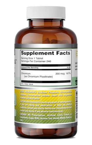 Amazing Formulas Chrompicolinat 200 µg | Tabletten | Non-GMO | Glutenfrei | Hergestellt in den USA (1 Packung | 240 Tabletten)
