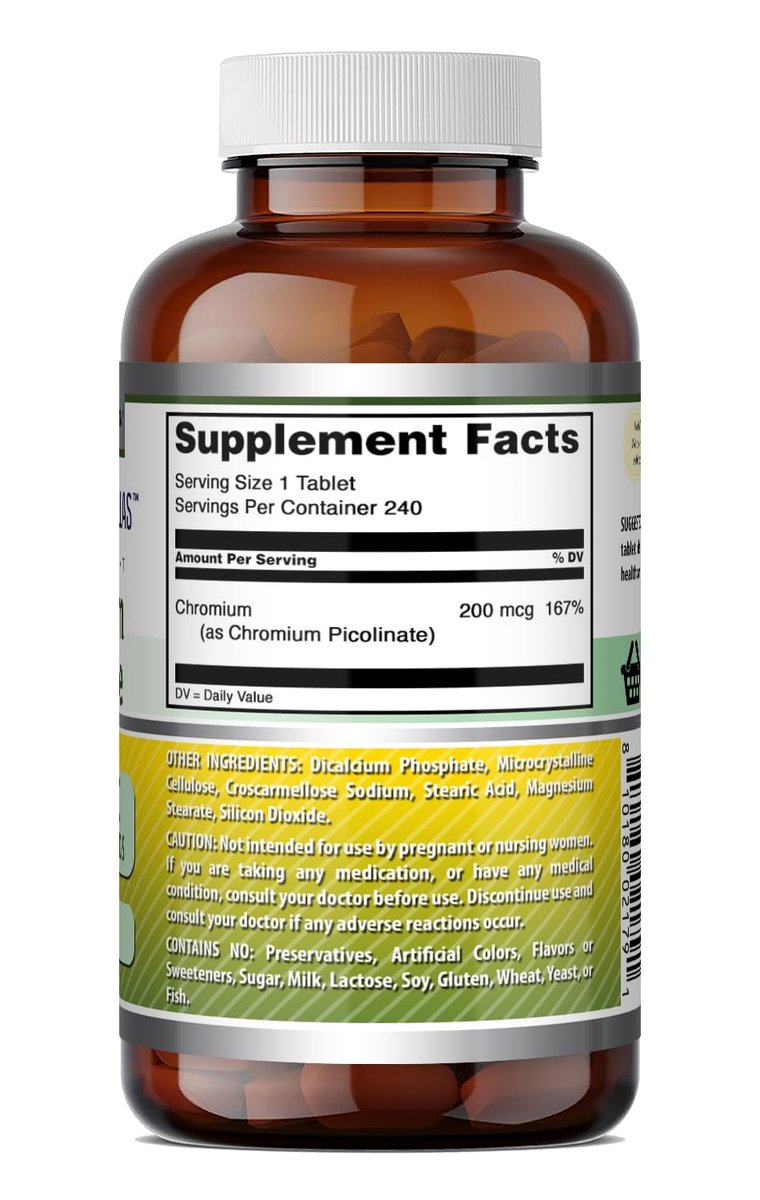 Amazing Formulas Chrompicolinat 200 µg | Tabletten | Non-GMO | Glutenfrei | Hergestellt in den USA (1 Packung | 240 Tabletten)