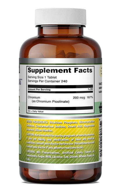 Amazing Formulas Chrompicolinat 200 µg | Tabletten | Non-GMO | Glutenfrei | Hergestellt in den USA (1 Packung | 240 Tabletten)