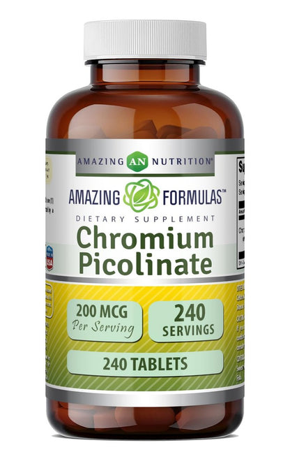 Amazing Formulas Chrompicolinat 200 µg | Tabletten | Non-GMO | Glutenfrei | Hergestellt in den USA (1 Packung | 240 Tabletten)