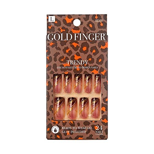 KISS Goldfinger Gel Glam Press on Nägel – Dunkelbraun Glitzer French, Full Cover, Luxuriöses Design, Quadratische Form, Mittlere Länge, Mini-Kleber inklusive GF64