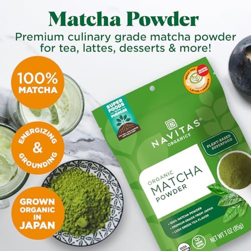 Navitas Organics Matcha-Pulver – Für Tee, Latte, Smoothies, Desserts & mehr – Energie & Antioxidantien – Premium-Kochqualität – USDA Bio, Nicht-GVO, Glutenfrei, Koscher, Vegan (85 g Beutel, 85 Portionen)