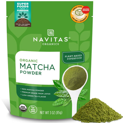 Navitas Organics Matcha-Pulver – Für Tee, Latte, Smoothies, Desserts & mehr – Energie & Antioxidantien – Premium-Kochqualität – USDA Bio, Nicht-GVO, Glutenfrei, Koscher, Vegan (85 g Beutel, 85 Portionen)