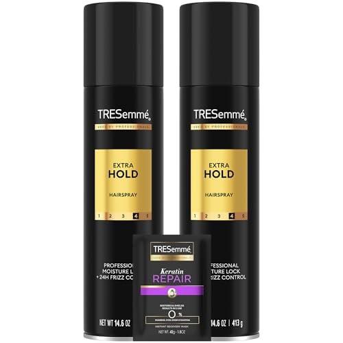 TRESemmé Haarlack Extra Stark, 2er-Pack, Feuchtigkeitsspendendes Haarspray, 24h Frizz-Kontrolle + Keratin Reparatur Maske (3-teiliges Set)