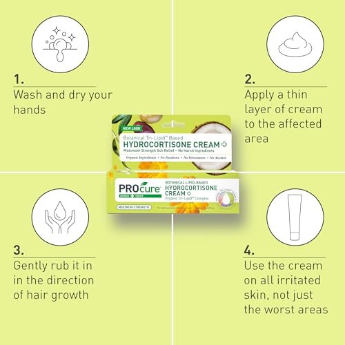 PROcure Maximum Strength Hydrocortisone Creme – 1% Hydrocortison mit Bio-Calendula, Kokosöl & Olivenöl – Linderung von Juckreiz, Hautausschlag & Rötungen