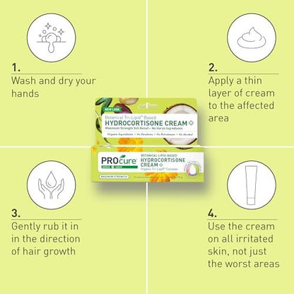 PROcure Maximum Strength Hydrocortisone Creme – 1% Hydrocortison mit Bio-Calendula, Kokosöl & Olivenöl – Linderung von Juckreiz, Hautausschlag & Rötungen