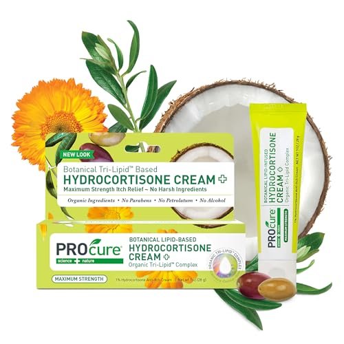 PROcure Maximum Strength Hydrocortisone Creme – 1% Hydrocortison mit Bio-Calendula, Kokosöl & Olivenöl – Linderung von Juckreiz, Hautausschlag & Rötungen